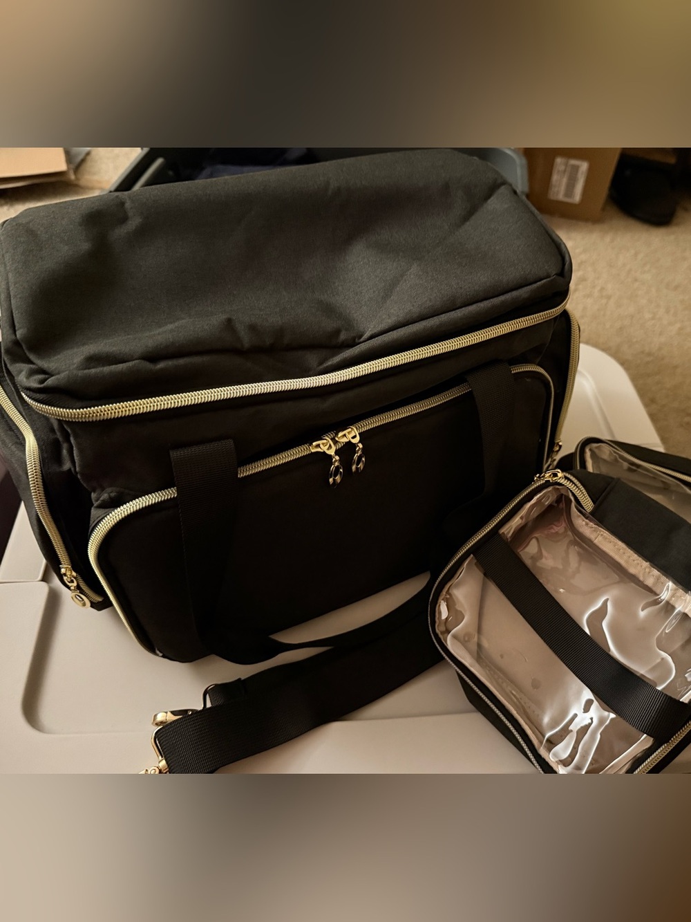 Black Travel Toiletry Bag with Gold Accents